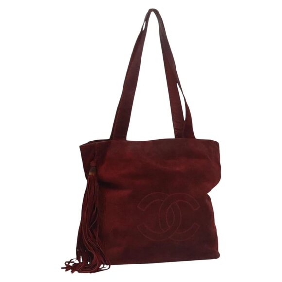 CHANEL Shoulder Bag Suede Red CC - Picture 1 of 15